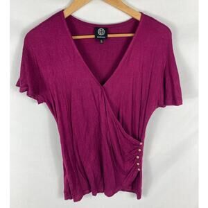 Bobeau Wrap Front Side Button Crinkle Fuscia Blouse Size Small